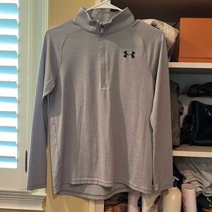 Pale gray youth XL Under Armour half zip. Ok for boy or girl. Perfect condition.